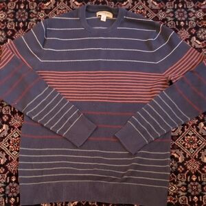 Goodthreads Men's Crewneck Sweater - Navy and Rust Stripes
